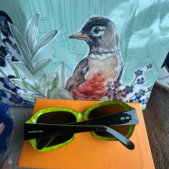Shanghai Tang Black and Neon Green Sunglasses